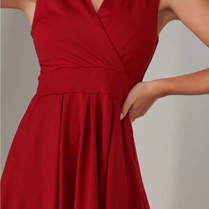 Red Sleeveless Pleated Dress
